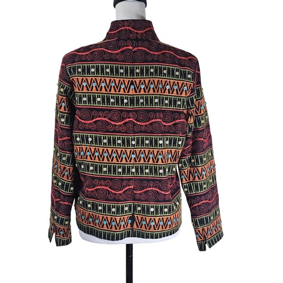 VTG Silk Club Eclectic Silk Jacket Sz PM Colorful Artsy Button Accents Open - Picture 3 of 9